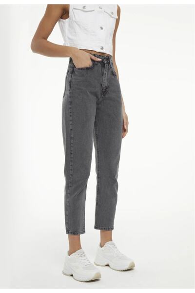 Bella denim Pantaloni slim-fit Mom Jean cu talie înaltă albastru afumat
