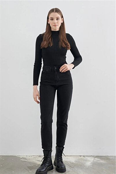 Bella denim Crne Visok struk Sa likrom Slim fit Mom farmerke pantalone