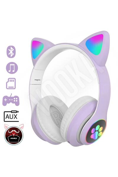 VOOKA Vilya Bluetooth Wirelles Kedi Kulaklık Çocuk 5.0 Rgb Ledli Patili Kulaklık Renkli