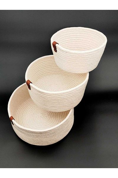 REYGON TEKSTİL wicker ROUND HANDWOVEN BASKET BATHROOM AND KITCHEN ORGANIZER DIAMETER 25-20-15 DEPTH 10 cm