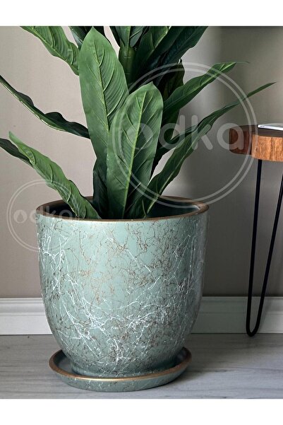odka 10litre Saksı Tabaklı Çap:25cmx Yükseklik:23cm Lily Mint Yeşil Beyaz Gold