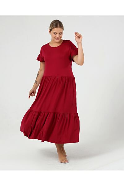 Curvy Trend Plus Size Gathered Block Ruffle Sleeve Dress