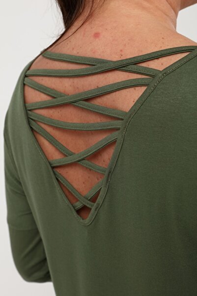 Curvy Trend Πλεκτή πλάτη μακρυμάνικη μπλούζα με σχίσιμο στο πλάι