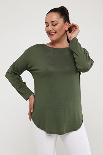 Curvy Trend Πλεκτή πλάτη μακρυμάνικη μπλούζα με σχίσιμο στο πλάι