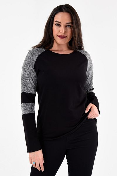 Curvy Trend Large Size Reglan Sleeve Gray Melange Garni Detailed Sweatshirt