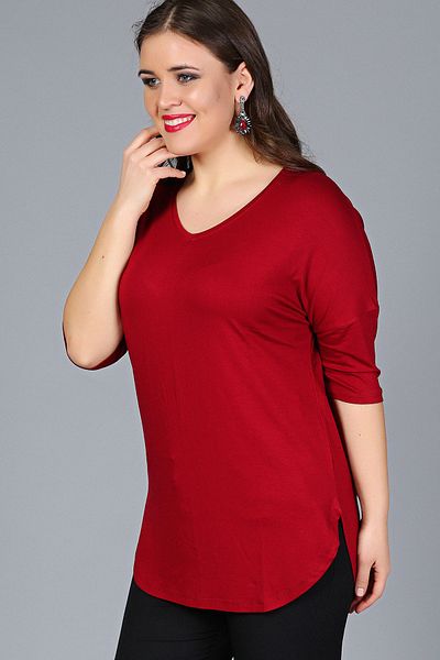 Curvy Trend Bluză cu jumătate de mânecă cu deschidere laterală de mărime plus