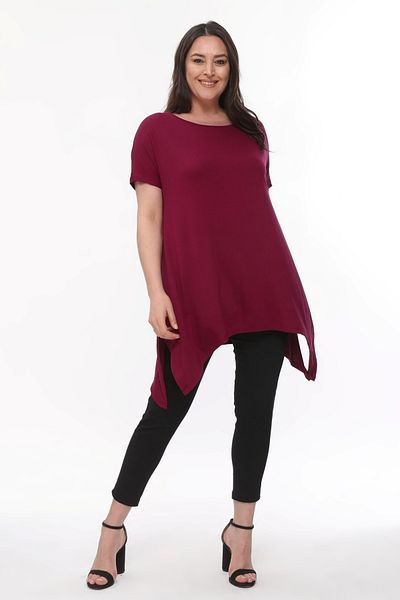 Curvy Trend Bluză de bază cu mânecă scurtă cu fante de mărime mare
