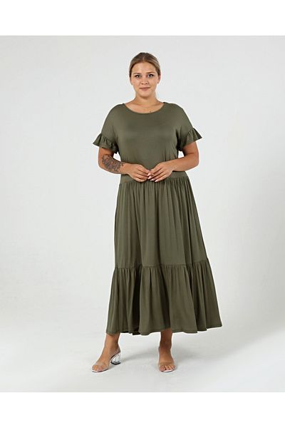 Curvy Trend Plus Size Gathered Block Ruffle Sleeve Dress