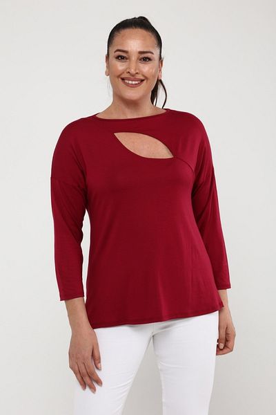 Curvy Trend Bluză cu mânecă lungă cu fereastra pe piept