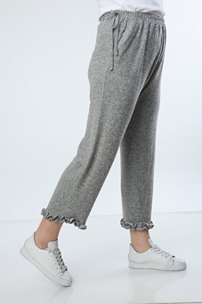 Moda Cazibe Women's Gray Soft Leg Frill Detailed Pajama Bottom