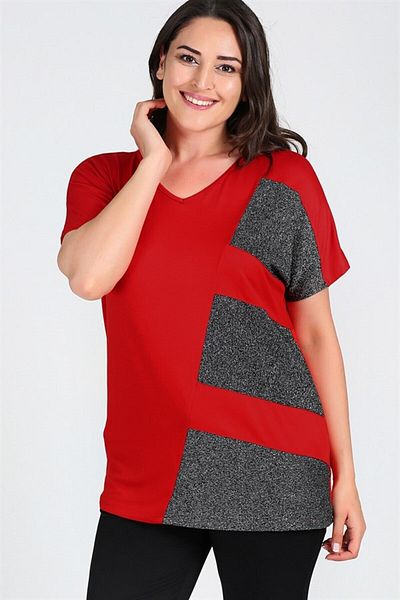 Curvy Trend Plus Size Glitter Detailed Short Sleeve Blouse