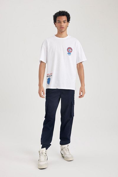 DeFacto Comfort Fit Crew Neck Back Printed Short Sleeve T-Shirt B3788ax23hs