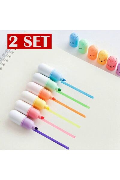 Belirteç Highlighter 6 Pieces 2 Set with Tiny Heads Motif