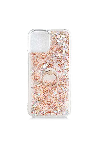 Nezih Case Apple iPhone 13 Uyumlu Yüzüklü Standlı (Simli Pullu Sıvılı Akışkan...