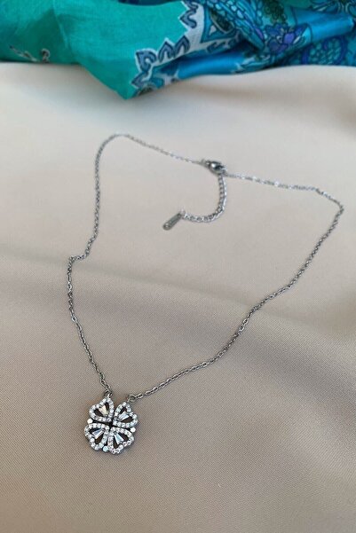 novon 2in1 4 Yapraklı Kalp Tasarım Çelik Kolye