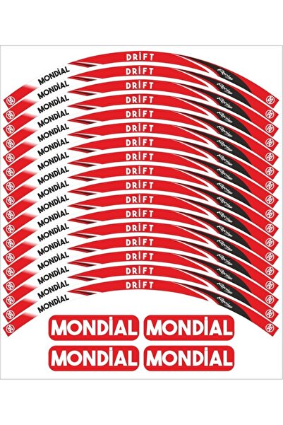 Genel Markalar MONDİAL DRİFT L Uyumlu JANT ŞERİDİ STİCKER KIRMIZI MODEL