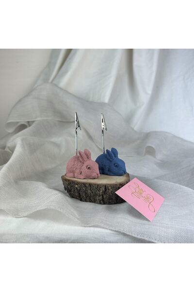 oasis decoration Grey Blue - Antique Pink Rabbit 2-Piece Note Holder Set, Photo Holder