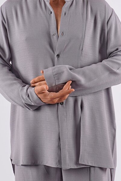 LoFiBuy Unisex Çift Yırtmaç Gri Oversize Rahat Kalıp Alt Üst Takım