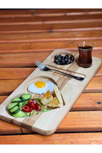 ATAwood Wooden Hearted Breakfast, Presentation, Breakfast Serving Plate, Multi-Purpose, Natural Wood, Beech Wood