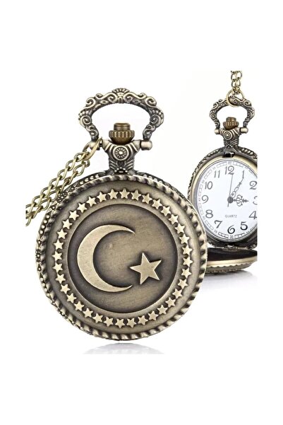 hediyesahibi Kişiye Özel Ayyıldız Kabartmalı Büyük Boy Köstekli Saat Kolye