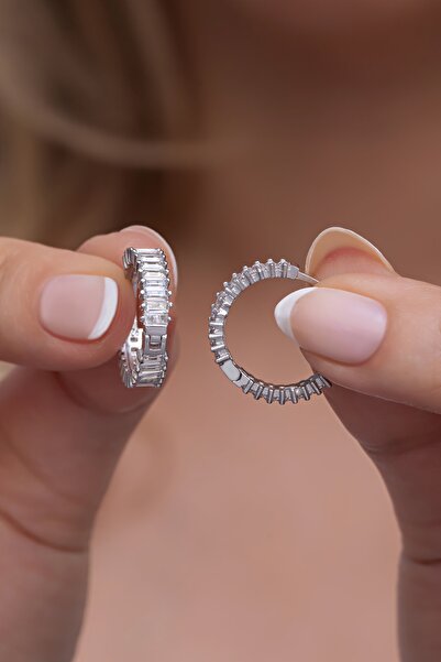 Nereze 925 Ayar Gümüş 15 Mm Baget Taşlı Tamtur Küpe