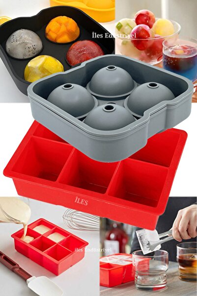 İLES قالب ثلج كبير الحجم من السيليكون وموديل كروي مكون من قطعتين