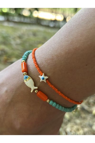 ByMerve 2-Piece Fish Natural Bead Hal Hal - Double Set