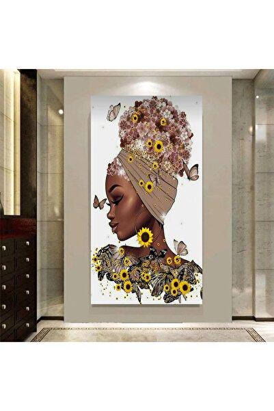 EMİLART SARI PAPATYALI AFRİKALI KADIN HD KALİTE KANVAS TABLO