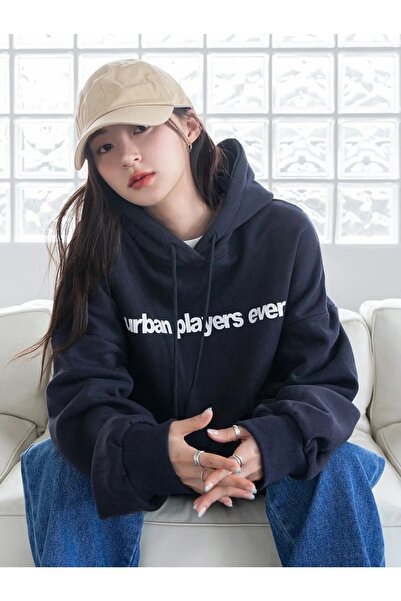 Machetta Унісекс темно-синій міський принт 3 нитки Oversize худі з капюшоном