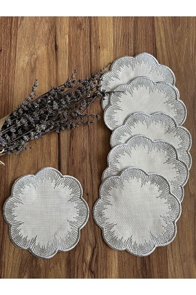 NURHAN HOME COLLECTION Πετσέτα παρουσίασης κοκτέιλ 6 τεμαχίων Ασημένιο γυαλιστερό μοντέλο Ασημένιο κεντημένο