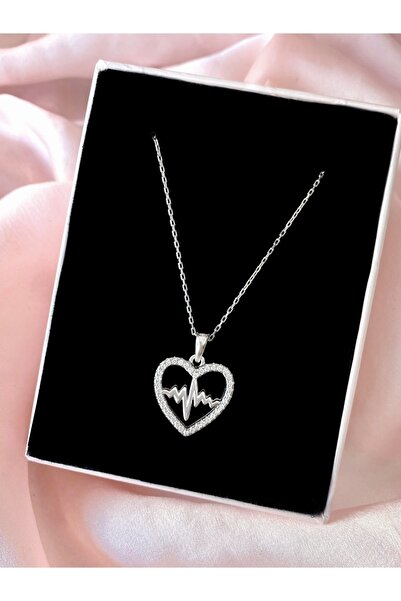 Alaja Silver Kalp Ritim Tasarım 925 Ayar Gümüş Kolye
