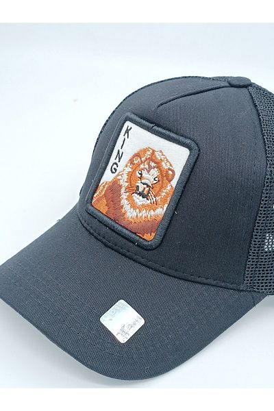 mottomia King Lion Figured Black Color Unisex Women's/Men's Adjustable Mesh Cap/Beanie