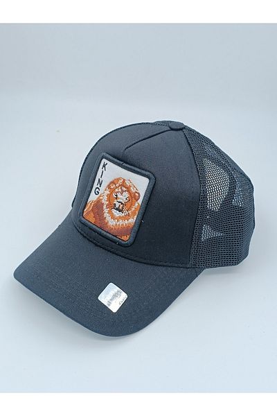 mottomia King Lion Figured Black Color Unisex Women's/Men's Adjustable Mesh Cap/Beanie