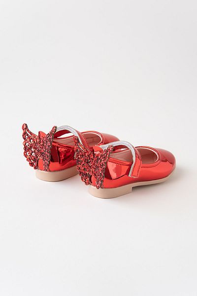Banamio Girl's Strappy Patent Leather Shoes with Butterfly on the Back (red)