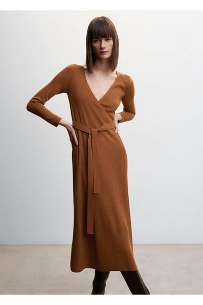 MANGO Woman Γραβάτα Λεπτομερές Πλεκτό Φόρεμα