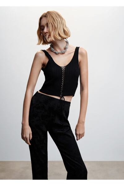 MANGO Woman Рипсена дантелена блуза