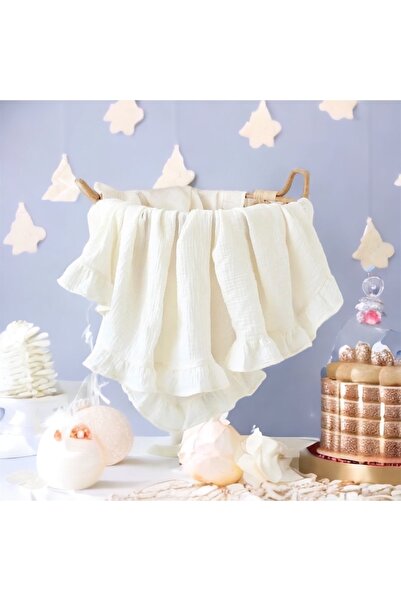 LusnikaStore Bürümcük Müslin Fırfırlı Örtü %100 Organik Pamuk 100x100cm