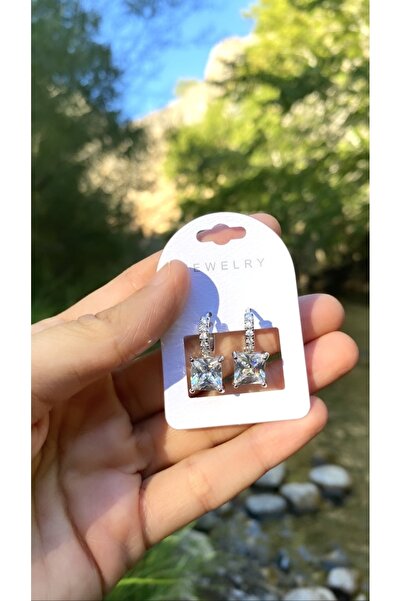 JustGAF فضة / فضية اللون الرغيف الفرنسي نموذج الزركون حجر استرخى القرط