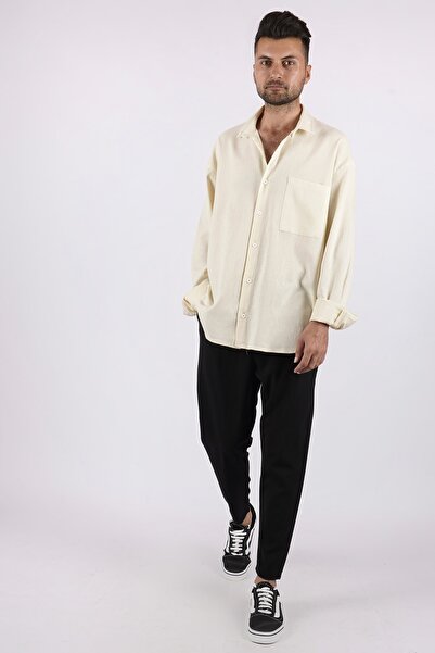 LoFiBuy Erkek A. Limon Sarısı Tek Cep Yazlık Rahat Kalıp Keten Oversize Gömlek