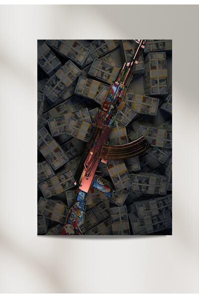 Genel Markalar Ak-47&Dollar 33x48 Poster Duvar Posteri Çift Taraflı Bant Hediye