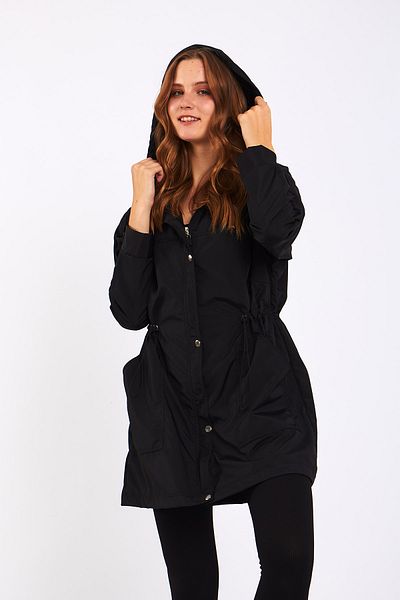 Moda Tuğram Μικρό Μαύρο Midi Αδιάβροχο & Αντιανεμικό
