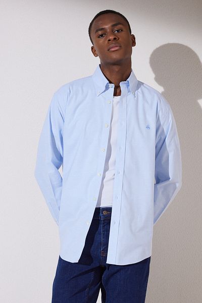 BROOKS BROTHERS Blaues, bügelfreies, reguläres, breit geschnittenes, nicht eisenfarbenes Hemd für Herren
