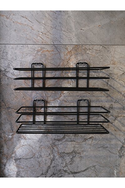 MAY BANYO Αυτοκόλλητο Μαύρο Μονό Ράφι Πολλαπλών Χρήσεων Μπάνιου / Κουζίνας 2 Τεμάχια