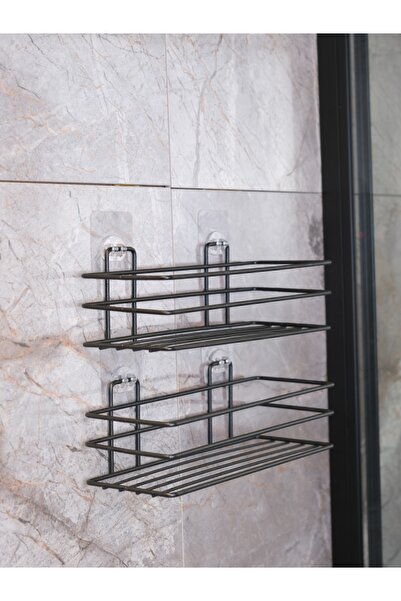 MAY BANYO Αυτοκόλλητο Μαύρο Μονό Ράφι Πολλαπλών Χρήσεων Μπάνιου / Κουζίνας 2 Τεμάχια