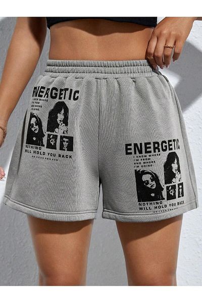 PALPİTO Pantaloni scurți gri cu imprimeu energetic pentru femei