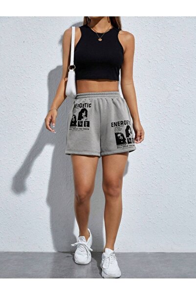 PALPİTO Kadın Gri Energetic Baskılı Şort