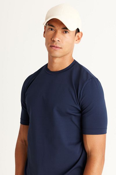 ALTINYILDIZ CLASSICS Men's Navy Blue Standard Fit Regular Cut Crew Neck Knitwear T-Shirt