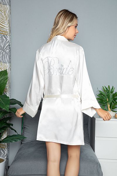 JENİKA Women's Satin Bride Embroidered Bridal Dressing Gown