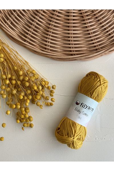 Filyarn Baby Cotton 100% Cotton Punch, Knitted, Amigurumi 25 Gr Cotton Yarn - Mustard