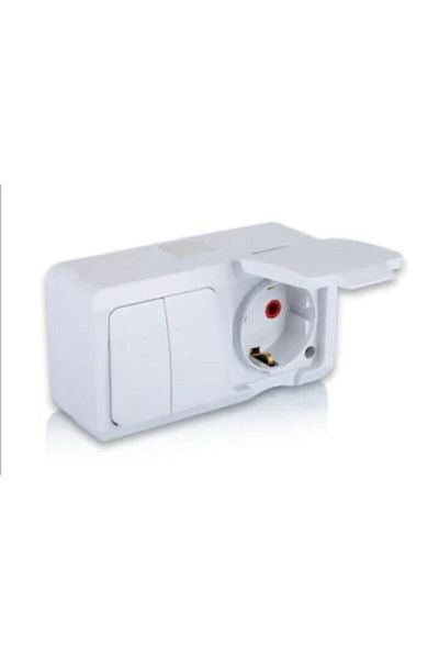 Elektrikçim Surface Mounted Double Combination, Covered Grounded Socket Double Switch